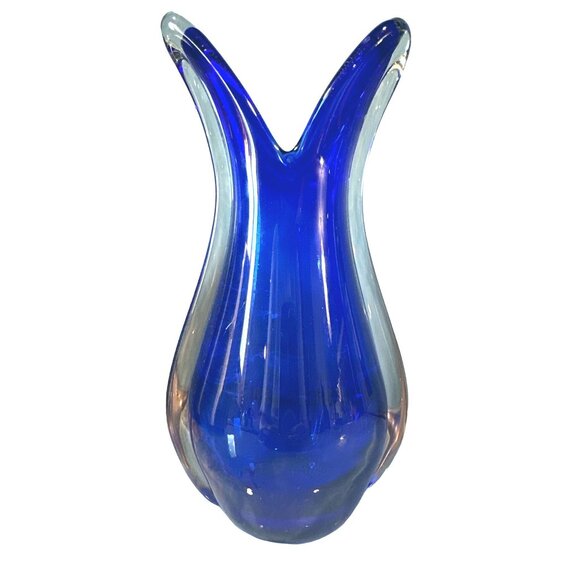 Hand Blown Cobalt Blue Murano Art Glass Vase 10 inches  Decorative Centerpiece - Picture 4 of 10